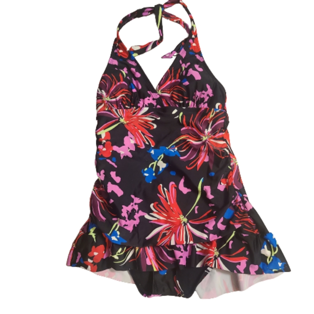DIP One Piece Skirted Floral Halter Neck Swimsuit